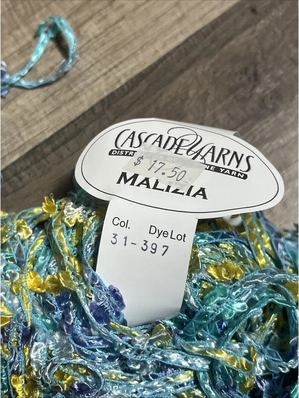 Cascade Yarns Maliza Bouclé Ribbon Yarn Color 31 Gold& Blue 50 g/54 Yds X 2.5
